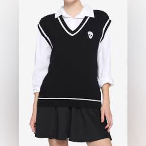 Thorn & Fable Skull Tie Twofer Girls Sweater Vest Shirt Hot Topic Size Medium